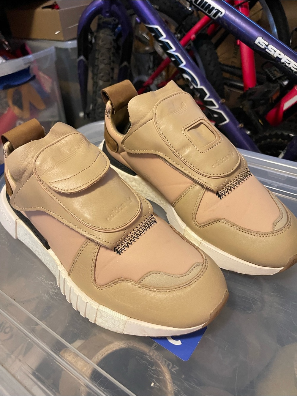adidas Beige/Tan Slip-On Leather Trainers